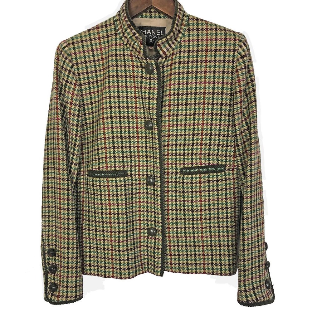 Vintage CHANEL Boutique Blazer, Houndstooth Blazer, Size 40